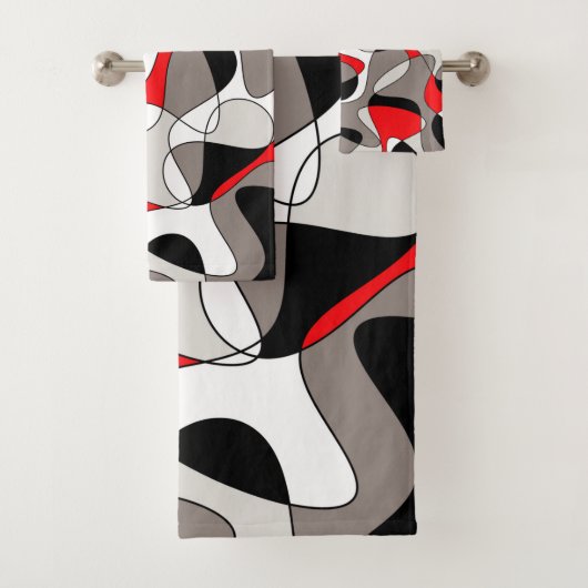 Abstract patroon - rood en grijs. bad handdoek (Insitu)