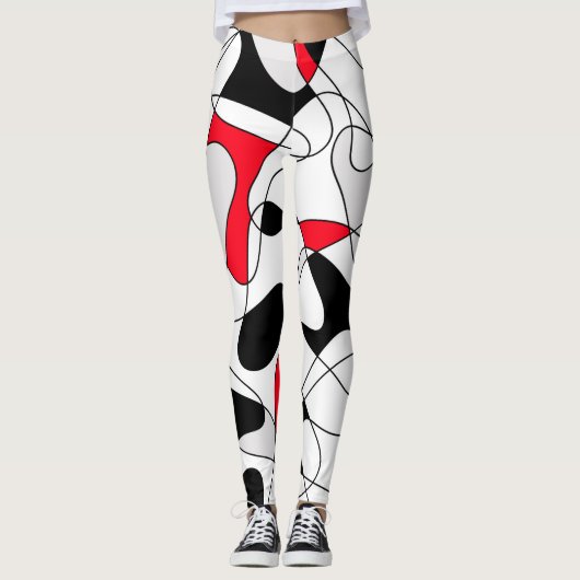 Abstract patroon - rood en wit. leggings (Voorkant)