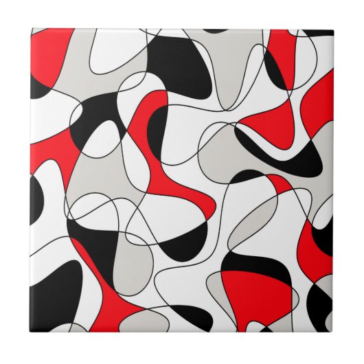 Abstract patroon - rood, grijs en wit. tegeltje (Voorkant)