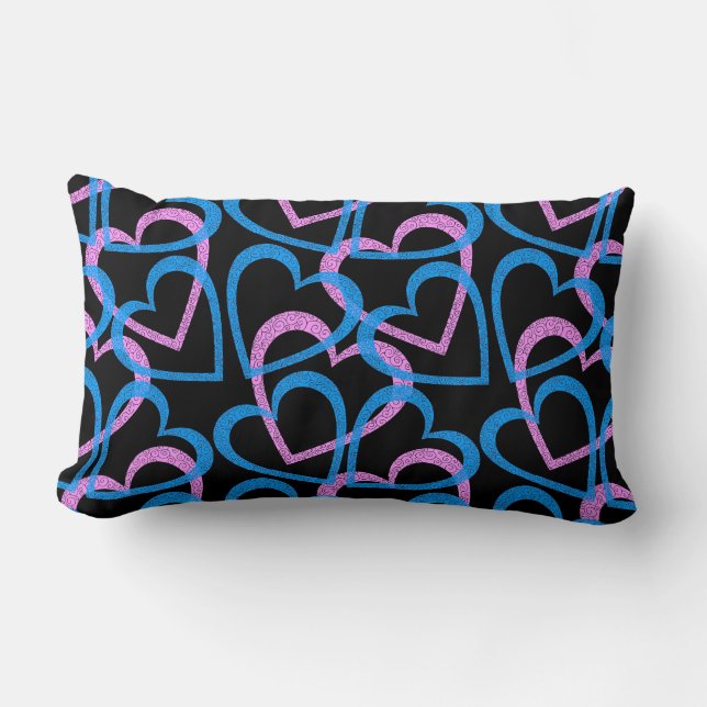 Abstract patroon roze en blauw hart kussen (Voorkant)