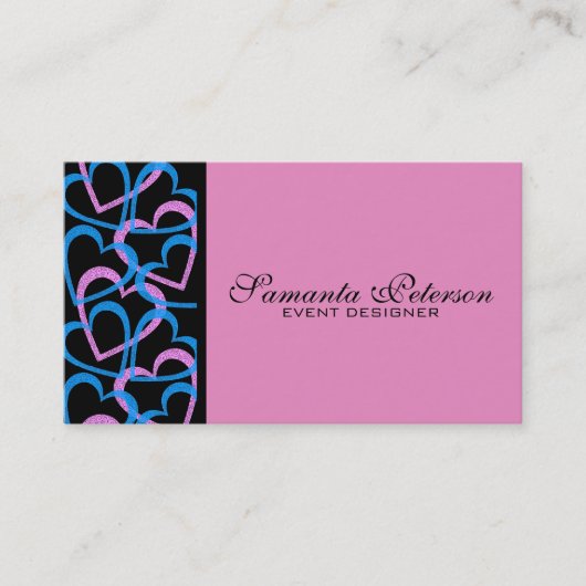 Abstract patroon roze en blauw hart visitekaartje (Voorkant)