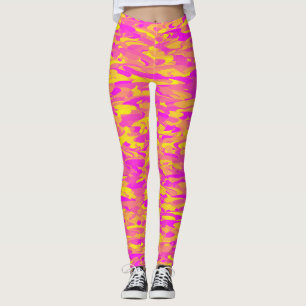 Abstract Patroon Roze Geel Sinaasappel Leggings
