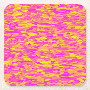 Abstract Patroon Roze Geel Sinaasappel Vierkante Kartonnen Onderzetter