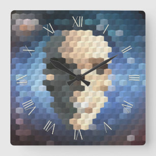 Abstract patroon schedel vierkante klok