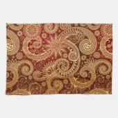 Abstract patroon van rode en goudflens theedoek (Horizontaal)