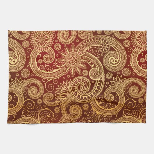Abstract patroon van rode en goudflens theedoek (Horizontaal)