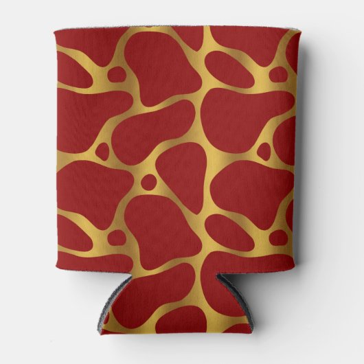 Abstract patroon van rode en goudgiraf blikjeskoeler (Voorkant)