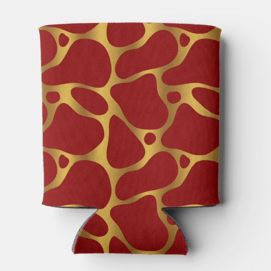 Abstract patroon van rode en goudgiraf blikjeskoeler (Achterkant)