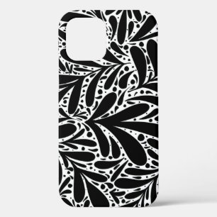 Abstract patroon zwarte en witte bladeren iPhone 12 hoesje