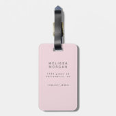 Abstract patroonblush en lichtblauw monogram bagagelabel (Achterkant verticaal)