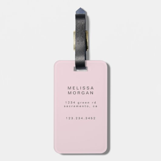 Abstract patroonblush en lichtblauw monogram bagagelabel (Achterkant verticaal)