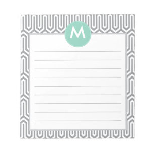 Abstract Patroonmonogram Initiaal in Mint Grey Notitieblok