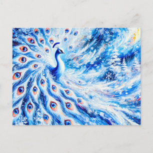 Abstract Pauw in de Winter met Sneeuw in Kleurrijk Briefkaart