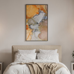 Abstract Peach Oranje Gold Alcohol Ink Poster