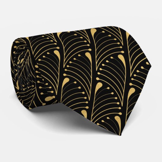 Abstract Peacock Feather Gold Vector Pattern Black Stropdas (Opgerold)
