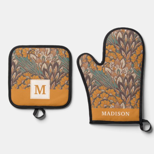 Abstract Peacock Feather Pattern Ovenwant & Pannenlap Set (Voorkant)