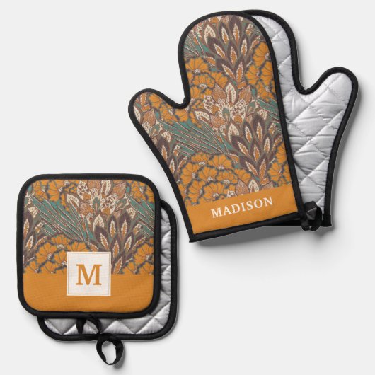 Abstract Peacock Feather Pattern Ovenwant & Pannenlap Set (Voorkant / Achterkant)