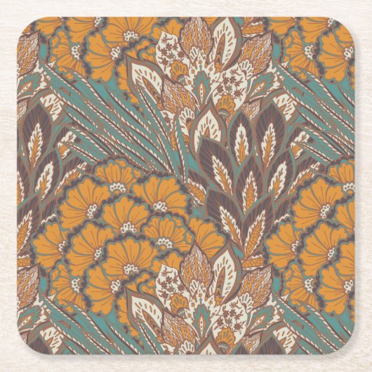 Abstract Peacock Feather Pattern Vierkante Kartonnen Onderzetter (Voorkant)