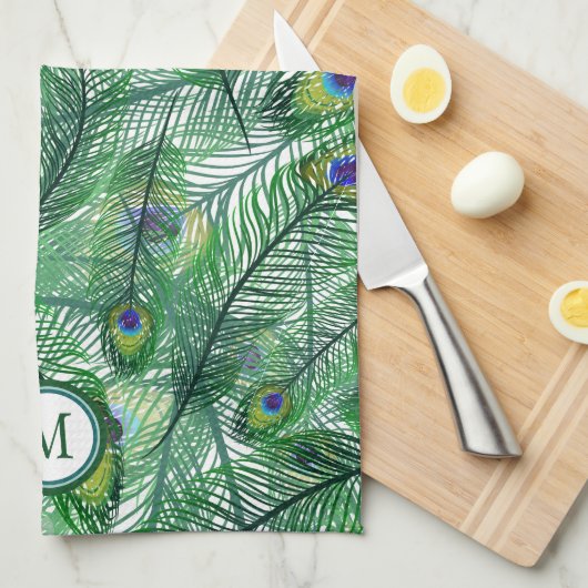 Abstract Peacock Feathers Monogram Theedoek (Quarter Fold)