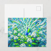 Abstract Peacock with Bird Cherry Blossoms Paint Briefkaart (Voorkant / Achterkant)