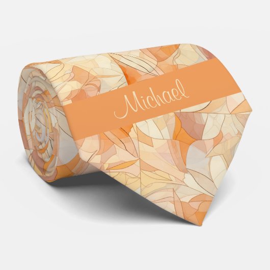 Abstract Perzik en Taan Botanisch Stropdas (Opgerold)