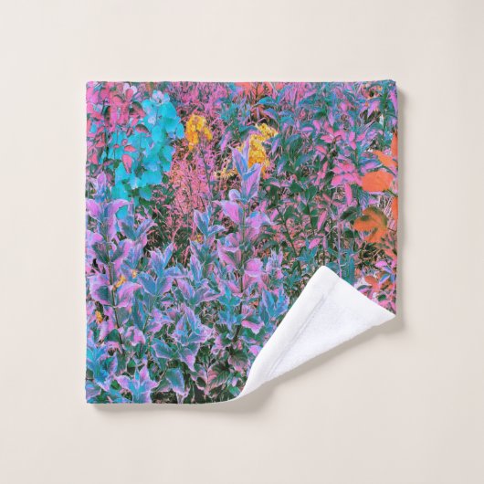 Abstract perzik, roze groen en Aqua Garden Foliage Bad Handdoek (Wasdoekje)