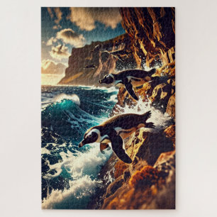 Abstract Pinguïns Dalen - Surrealistische Klipduik Legpuzzel