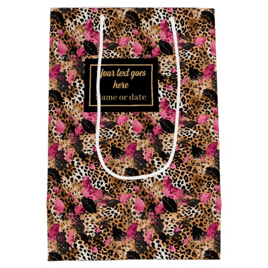 Abstract pink and black leopard skin gift pack medium cadeauzakje (Achterkant)
