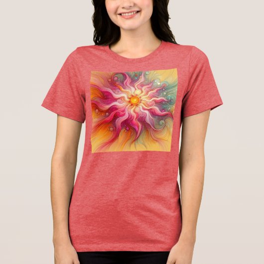 Abstract Pink Sun Rays Landscape Tri-Blend Shirt (Voorkant)