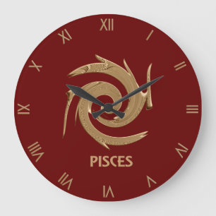 Abstract Pisces Red Zodiac Symbol Wall Clock Grote Klok
