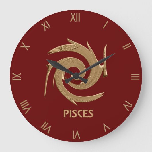 Abstract Pisces Red Zodiac Symbol Wall Clock Grote Klok (Voorkant)