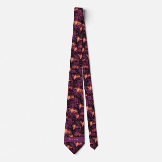 Abstract Plum & Copper Botanical Stropdas (Voorkant)