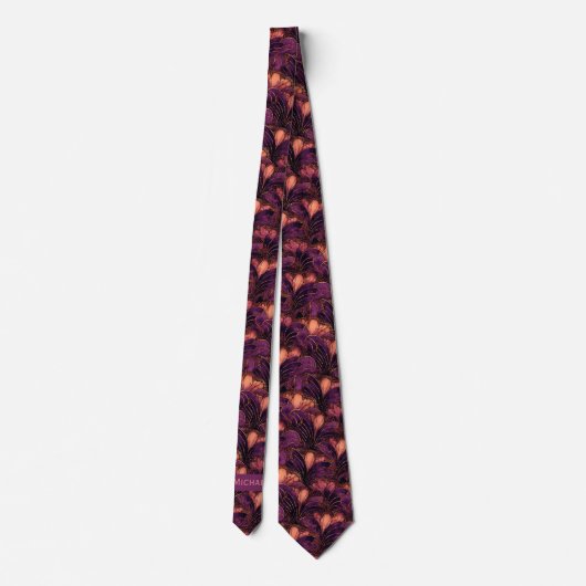 Abstract Plum & Copper Botanical Stropdas (Achterkant)