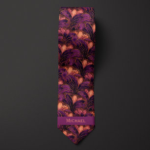 Abstract Plum & Copper Botanical Stropdas