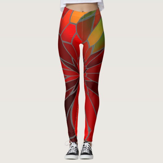 Abstract Poinsettia Leggings (Voorkant)