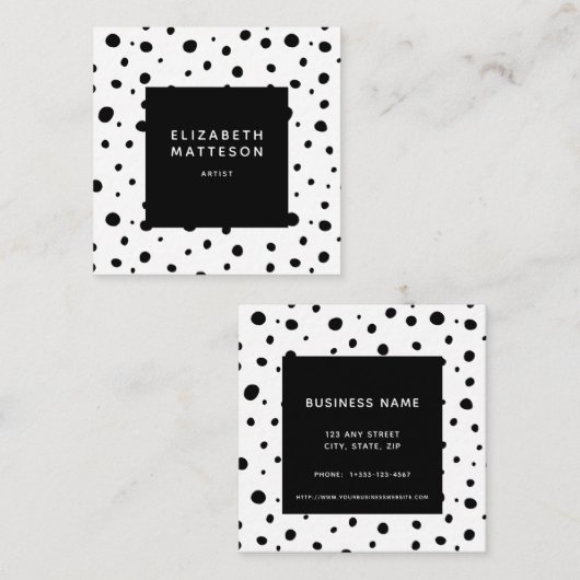 Abstract poka Dot Modern Minimal Zwart Wit Vierkante Visitekaartje (Voorkant / Achterkant)