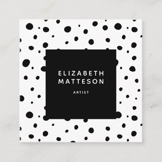 Abstract poka Dot Modern Minimal Zwart Wit Vierkante Visitekaartje (Voorkant)