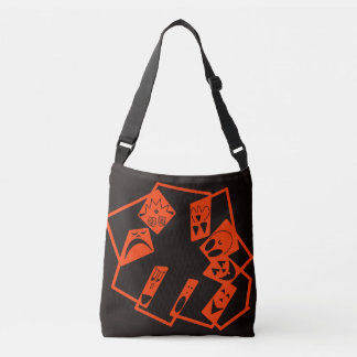 Abstract, pompoen gezichten op zwart, Halloween Crossbody Tas
