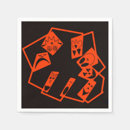 Abstract, pompoen gezichten op zwart, Halloween Servet