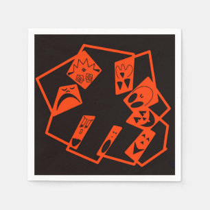 Abstract, pompoen gezichten op zwart, Halloween Servet