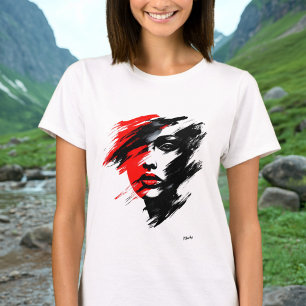 Abstract Portret - Dramatisch Zwart en Rode Kwast T-shirt