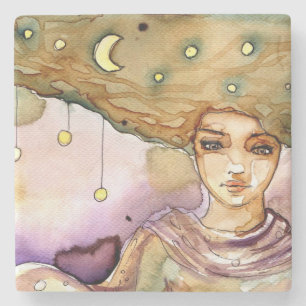 Abstract portret en  vrouw stenen onderzetter