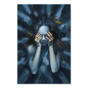 Abstract portret – surrealistische blauwe kunst foto afdruk