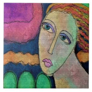 Abstract portret van een digitaal schilderij voor tegeltje