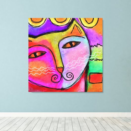 Abstract portret van een kat canvas afdruk (Insitu (Houten vloer))