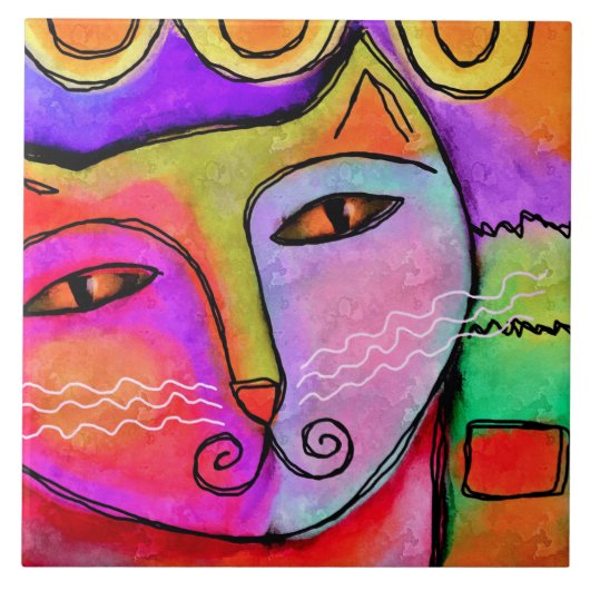 Abstract portret van een kat tegeltje (Voorkant)