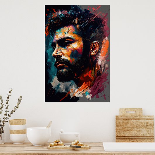 Abstract portret van een man 3 poster (Keuken)