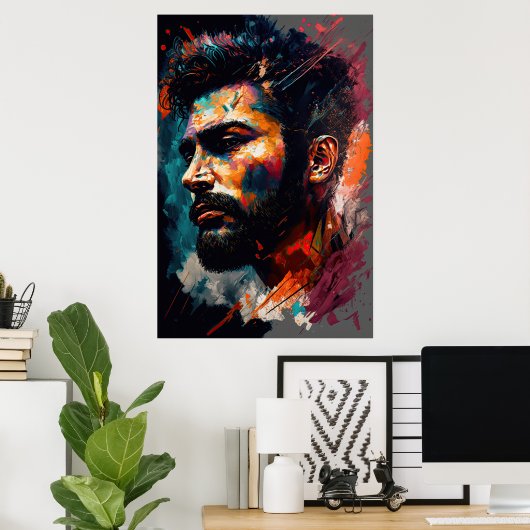 Abstract portret van een man 3 poster (Thuiskantoor)