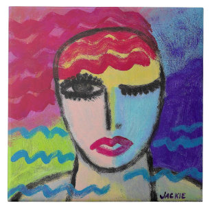 Abstract portret van een roodharige tegeltje