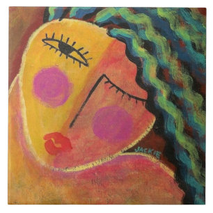 Abstract portret van een vrouw met Wilde Hair Tegeltje